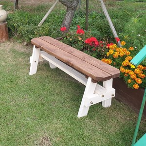 파인힐 야외 벤치 의자 야외용 공원 카페 정원 나무의자, 티크화이트, 3인용(1800mm)
