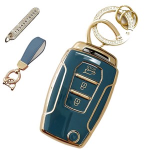 루루형제 쌍용 베리뉴 티볼리 에어 토레스 G4 렉스턴 뷰티풀 코란도 스마트키 케이스 + 번호키링 + 가죽 스트랩, 스카이그레이(스트랩), AY-02