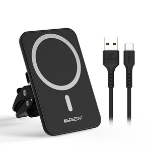 SPEEDY 차량용 맥세이프 15W 고속 무선 충전 거치대 + C타입 케이블 세트 SPE-CMWA150, 블랙