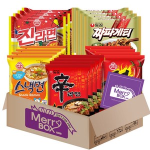 [메리박스] 봉지라면세트 5종 20개(신라면4+열라면4+짜파게티4+스낵면4+진라면매운맛4)+메세지카드, 1박스