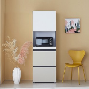 미자크 리버스 밥솥서랍수납장 / 주방수납장 비스포크 오브제 다용도 팬트리 수납장 속깊은 키큰 장 냉장고 틈새 600, 크림화이트+포그그레이