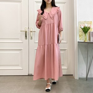 2024 New 봄 여성 빅 카라브이넥 원피스 빅사이즈 데일리