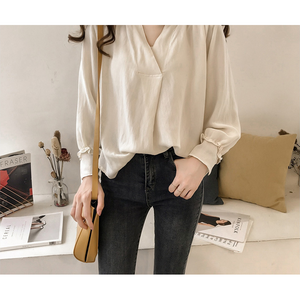 빅사이즈 브이넥 블라우스 여성복 통통긴팔티 브이넥 면마 상의