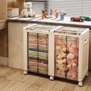 수납하마 대용량 리빙박스 접이식 투명 정리함 옷 이불 장난감 이동바퀴 멀티수납, 2개, 흰색