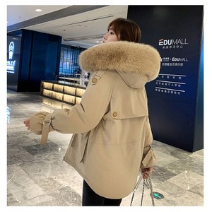 [오너클랜] 여성 후드 패딩 잠바(베이지/슬림형)