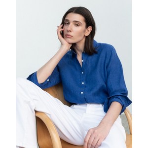 23SS [23SS][단독 특가]블루 퍼피자수 리넨 긴팔셔츠 HSSH3BC30B2