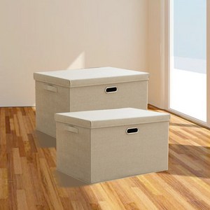 하스몰 프리미엄 각잡힌 안전 커버형 수납박스 정리함, 코튼베이지, 2개