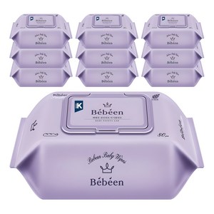 Bebeen 센시티브 영유아물티슈 캡형, 60g, 80매, 10개