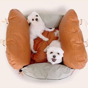 멍냥템 강아지 투톤 가죽 레더 카시트 반려견 차량용 펫 카시트 차시트 이동가방, 투톤레더 카시트 오렌지