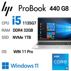 HP ProBook 440 G8 i5-1135G7 Intel 11세대 Core i5, WIN11 Pro, 32GB, 1TB