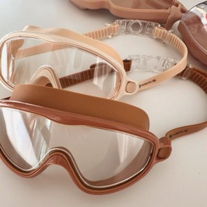 웜업- 키즈 물안경 스윔고글 / 유아물안경 수경/ 와이즈랜즈 김서림방지 머리엉킴방지 뒷클립 사이즈조절 /아기물안경 아동 수경 유아 어린이 고글, 카라멜브라운, 1개