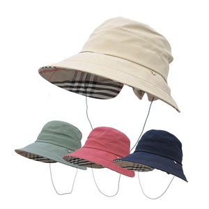 아웃도어 모자 PP체크 벙거지 리본모자 나들이모자