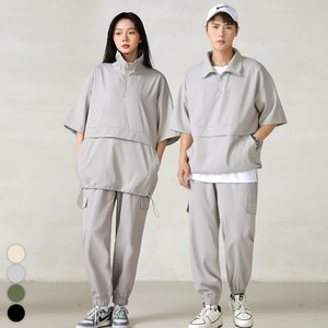 텐클로 빅사이즈 (상의 90~140) 남녀공용 바람막이 반집업 반팔 아노락 + 조거 팬츠 트레이닝 상하세트