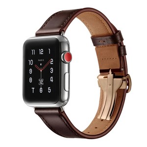 엔인원 애플워치 가죽 스트랩 싱글폴딩 디버클 시계줄 전기종 호환용, 로즈골드 싱글폴딩 디버클 / 다크브라운 스트랩