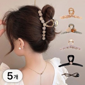 투데이리빙 5종 세트 대형 올림 머리 헤어 집게핀 여성 반묶음 헤어핀 꼬임 머리핀 진주 큐빅 장식 집게삔 패션 잡화 액세서리