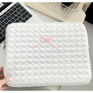 Space U 사계절 도톰한 리본 아이패드 맥북 노트북가방 11인치 13인치 14인치 15인치 16인치 파우치, 화이트