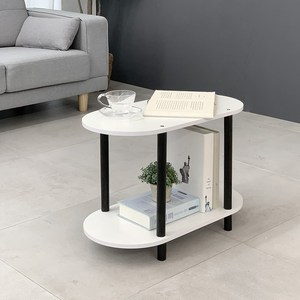 타원 선반 테이블 600 협탁 틈새 미니 사이드테이블, 화이트 블랙 2단