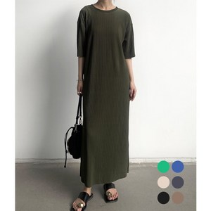더미베어 여름 여성 루즈 주름 골지 데일리 캐주얼 롱 원피스