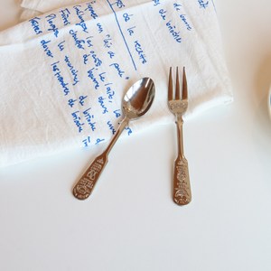 [윤자매네] 일본 스테인리스 빈티지 티타임 미니 디저트 커트러리 -2type, 1개, 티스푼