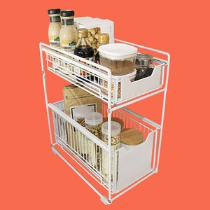 어베일텐비 수납 필수템 슬라이딩정리대 2단 하부장정리 주방 사무실, 글로시 블랙