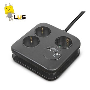 러그 3구 2포트 USB 멀티탭, LUG-KSB-03U-1.0(B), 블랙