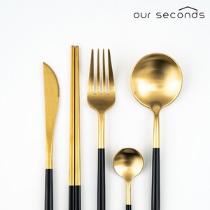 아워세컨즈 모던 커트러리 웨스턴 골드라인 티스푼 (골드 블랙), 1개