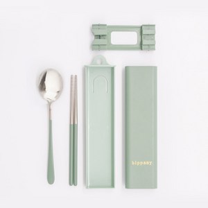 힙하니 스푼 젓가락 케이스 휴대용 커트러리 세트, 그린, 1개