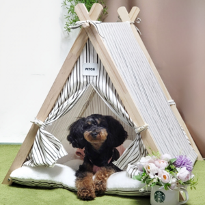 펫카 강아지 고양이 원목 인디언 텐트 하우스, 스트라이프