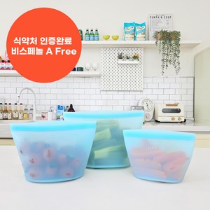 먹캣 프리미엄 2중 밀폐 실리콘 지퍼백 3종세트, 1500ml+1000ml+500ml, 1세트