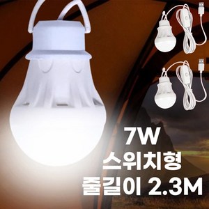 컴위즈 USB LED 텐트실내등 휴대용 캠핑 조명 낚시 램프 전구 스위치형, 2개, 7W 케이블2.3M