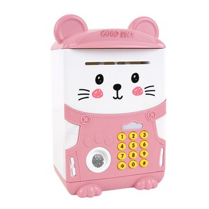 공유 Life 쥐돌이 지문인식 저금통 금고 LED 음악지원 비번설정 언어설정 대용량저금통 장난감저금통 비밀금고 교육용저금통 어린이저금통, 핑크, 1개
