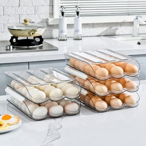 반자동 계란트레이 계란보관함 냉장고 정리용기, 투명3단