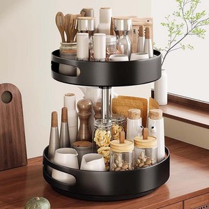 다용도 회전트레이 양념통 정리대 2단 주방양념통정리대 주방 선반선반 수납 정리, 검정