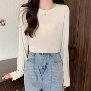 아이위크 퓨어 칼라 데일리 라운드 루즈핏 긴팔 티셔츠 심플 무지