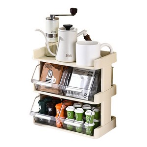 Aiiyya 커피 티백 보관함 커피 캡슐 보관 다용도 미니 서랍 소품 데스크 정리함, 3단, 베이지