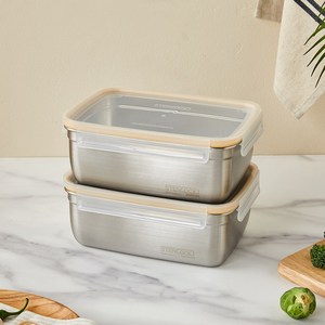 [모던하우스] WOW 뉴강력밀폐 스텐락 직사각 옐로우, 2600ML * 2개, 1개