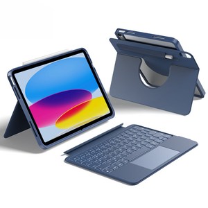 HOU 아이패드 세로 가로 매직키보드 펜슬 수납 아이패드 프로11인치 M4 13인치 에어 6/5/4세대 M2 10.9 11인치 13인치 트랙패드 백라이트 한글 키보드 케이스, 큐빅블루, 1개, 아이패드 10세대 10.9인치