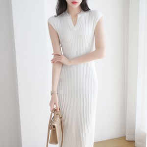 언에스온 슬림 골지 민소매 옆트임 원피스