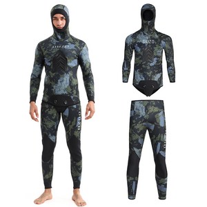 OUZO 오픈셀 프리다이빙슈트 남성 후드 웻슈트 투피스형 다이버슈트 3.5mm, 그린