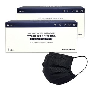 비에이스 특대형마스크 100매, 50개입, 2개, 블랙