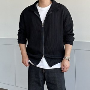우모르 남녀공용 집업 니트 카라 골지 가디건 투웨이 자켓