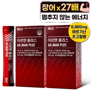웰릿 아르맨 플러스 6000mg 고함량 아르기닌 남성 여성 활력 피로 회복, 308g, 2개