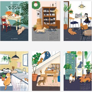 2024년 그노 작가 고양이 그림 달력 감성 인테리어 포스터 캘린더 감성 인테리어