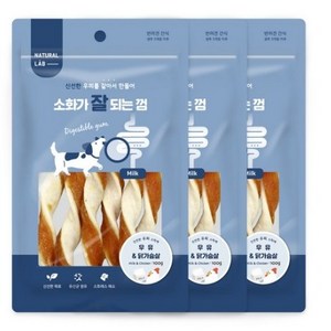 네츄럴랩 소화가 잘되는 껌 강아지 간식 100g, 3개, 우유 + 닭가슴살 혼합맛