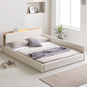 인홈 라온 LED 수납형 저상형 침대프레임+라텍스탑 7존 독립 매트리스 포함, 그레이