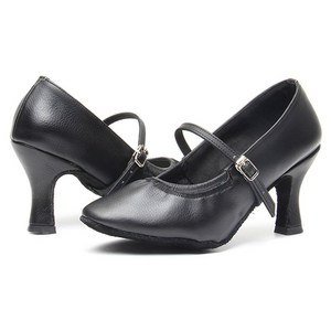 소프트 컴포트 레더 실내 라틴 슈즈, 블랙 7cm, 240