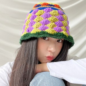 겨울 여성 크로쉐 짜임 니트 벙거지 버킷햇