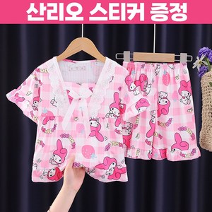 (당일발송) 케이에스샵 산리오 캐릭터 시나모롤 쿠로미 마이멜로디 스퀘어넥 반팔(상하복)리본 파자마 잠옷세트 3col