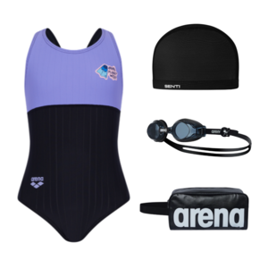 [국내정품] 아레나 아동 플리퍼스 원피스 레이서백 아동수경 센티수모 손가방 세트 / 아동용 여자 수영복 키트