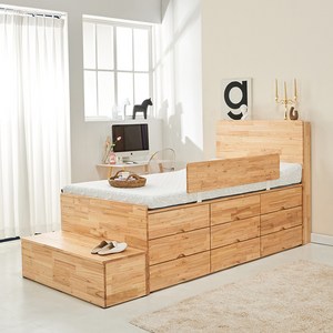 우드토픽 참죽 원목 벙커 서랍 민판헤드 평상형 3단 수납 침대